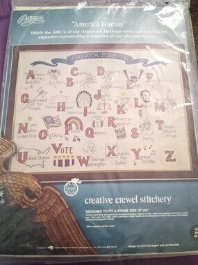 America Forever Vintage Crewel Sealed kit, letters of Alphabet with visual word